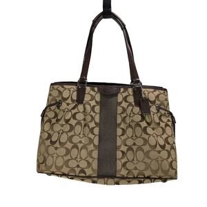 Coach Purse Signature Carryall Handbag Shoulder bag Brown drawstring F28501 READ